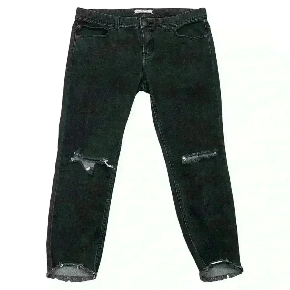 Free People Womens Destroyed Skinny Jeans Raw Hem Carbon Black Sz 31 Casual Rock